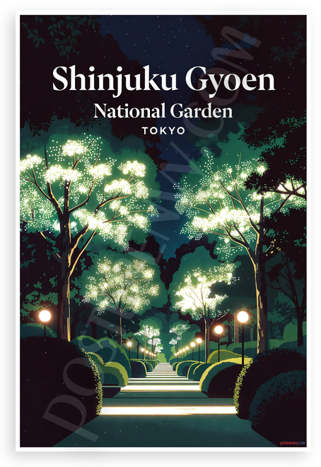 Shinjuku Gyoen National Garden Tokyo Night Scene 12"x18" US Made Poster