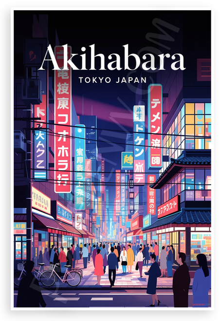 Akihabara Tokyo Japan Neon Night Street Scene 12"x18" US Made Poster