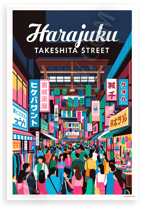 Harajuku Takeshita Street Tokyo Night Market 12x18 US Made Poster