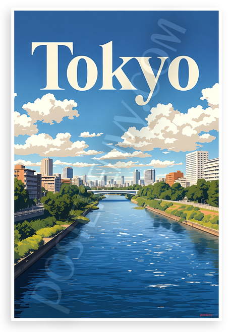 Tokyo Cityscape River Bridge Skyline Travel 12"x18" US Made Poster