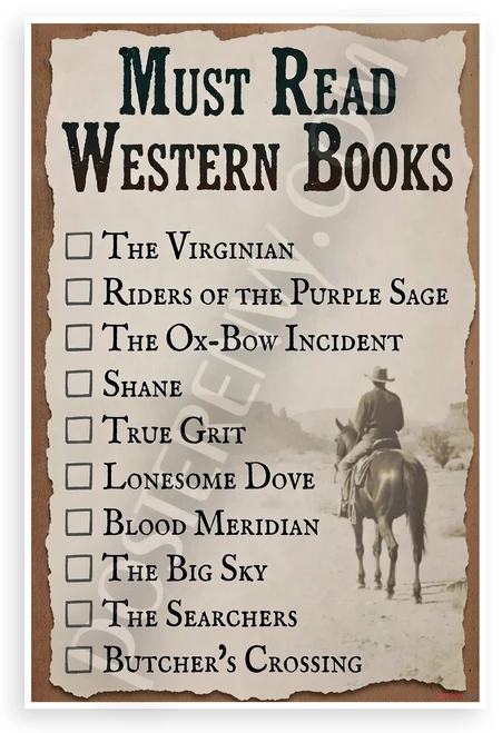Must Read Western Books Checklist Vintage Style 12x18 US Made Poster