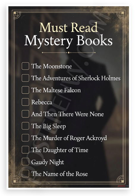 Must Read Mystery Books Reading List 12"x18" US Made Poster