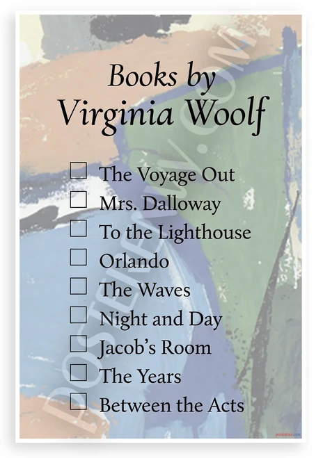 Virginia Woolf Books Checklist Literary Reading 12"x18" US Made Poster