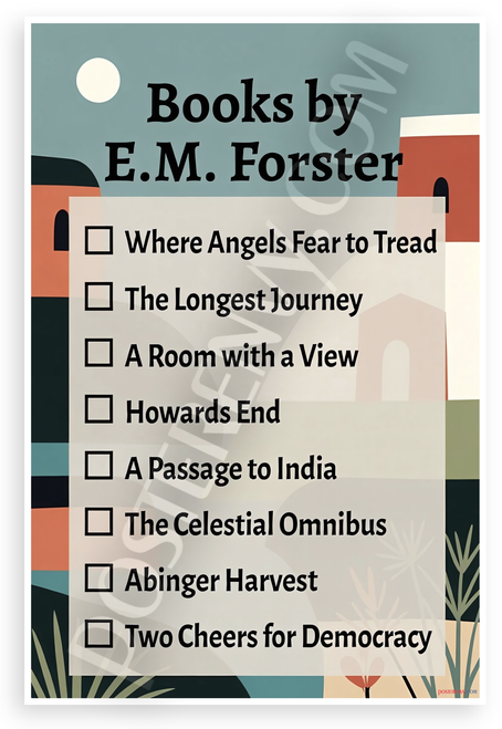 E.M. Forster Books Checklist Literary Author 12"x18" US Made Poster