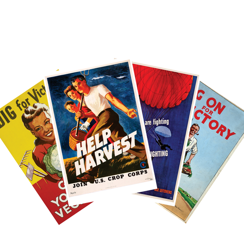 WWII Victory Garden & US Crop Corps Vintage Poster Set — 4 Prints 12x18 Inch US Made