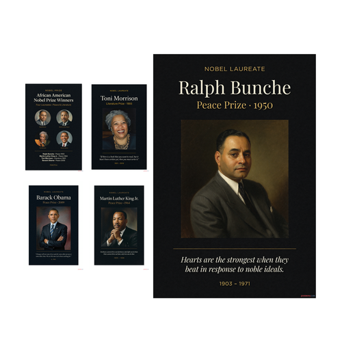 African American Nobel Prize Winners 5 Poster Set — 5 Prints 12x18 Inch US Made