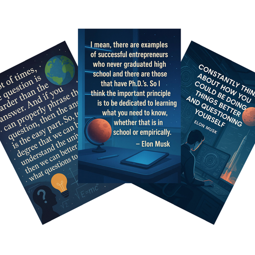 Elon Musk Quotes 3 Poster Set — 3 Prints 12x18 Inch US Made