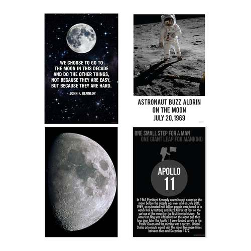 Apollo 11 Moon Landing 4 Poster Set — 4 Prints 12x18 Inch US Made