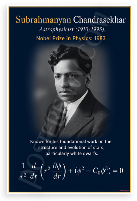 Subrahmanyan Chandrasekhar Nobel Prize Physics 1983 12"x18" US Made Poster