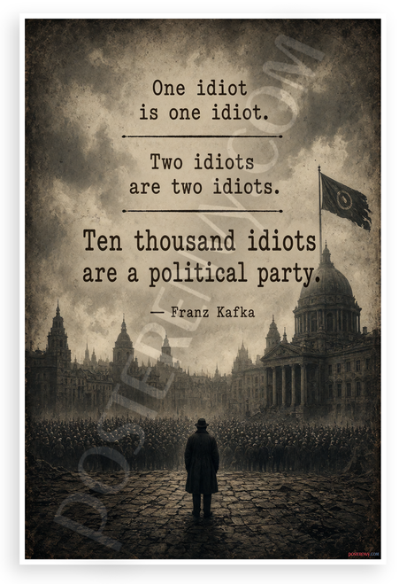 Franz Kafka "Ten Thousand Idiots Are a Political Party" Quote 12"x18" US Made Poster