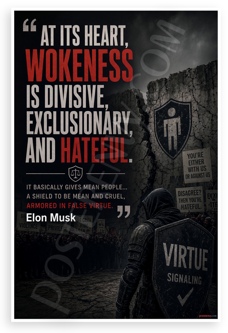 Elon Musk "Wokeness Is Divisive, Exclusionary, And Hateful" Political 12"x18" US Made Poster