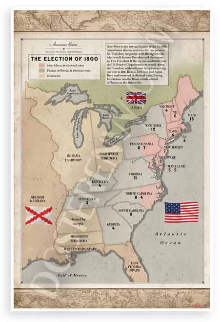 The Election of 1800 Historical Map 12"x18" US Made Poster