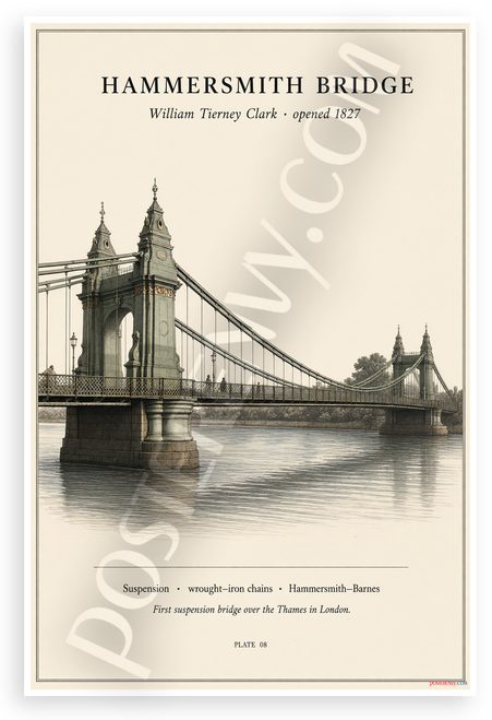 Hammersmith Bridge William Tierney Clark 12"x18" US Made Poster