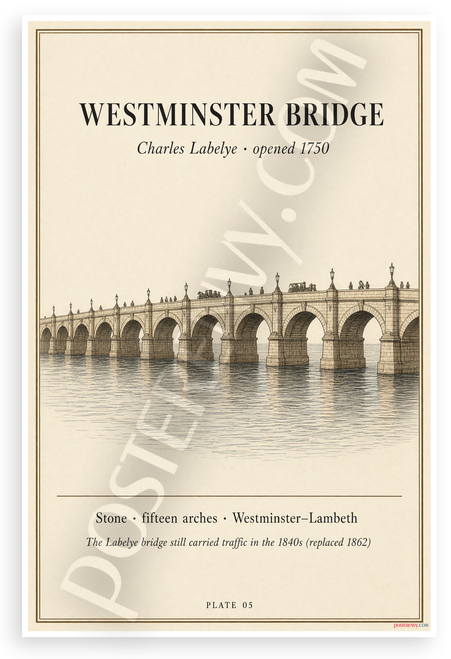 Westminster Bridge Charles Labelye 1750 Architectural 12"x18" US Made Poster