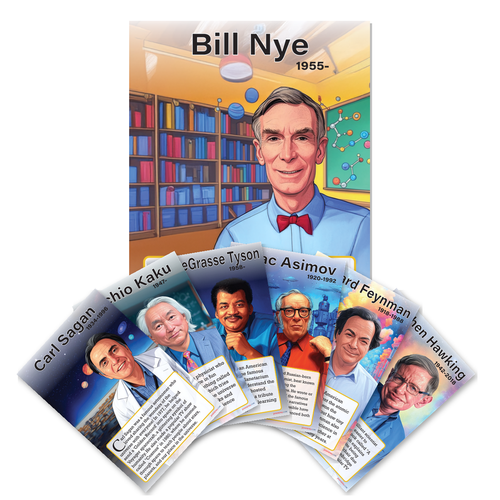 Famous Scientists Bill Nye, Stephen Hawking, Richard Feynman, Isaac Asimov, Neil deGrasse Tyson, Michio Kaku, Carl Sagan Poster Set — 7 Prints 12x18 Inch US Made