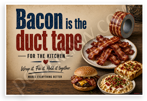 Bacon Duct Tape Kitchen Humor Funny 12x18 US Made Poster
