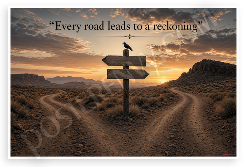 Every Road Leads to a Reckoning Quote Desert Crossroads 12"x18" US Made Poster