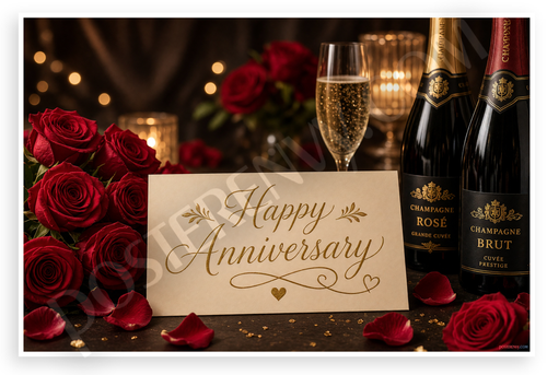 Happy Anniversary Roses Champagne Romantic Celebration 12"x18" US Made Poster