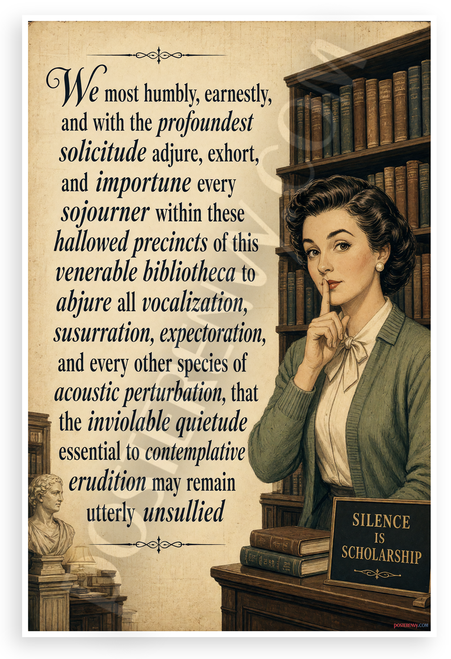 Library Silence Vintage Shushing Librarian Educational 12"x18" US Made Poster