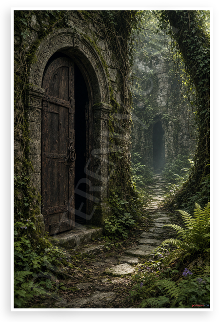 Ancient Stone Doorway Forest Path Mystical 12"x18" US Made Poster