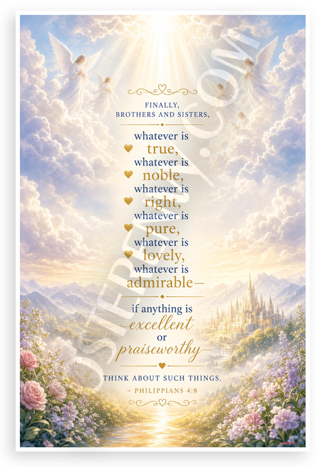 Philippians 4:8 Scripture Quote Heavenly Angels 12"x18" US Made Poster