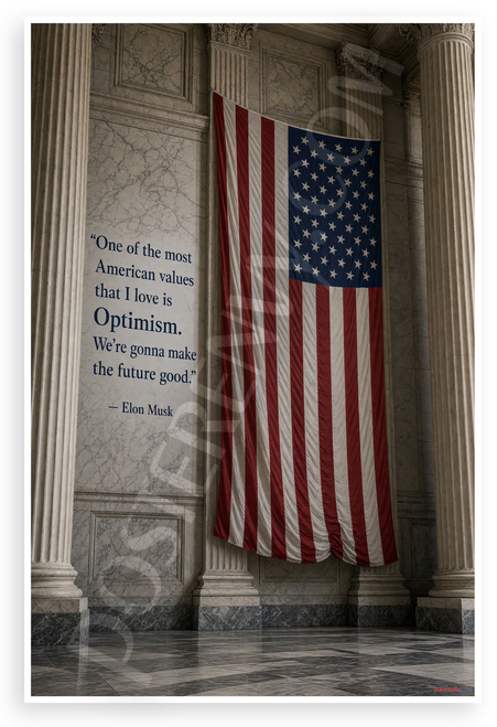 Elon Musk Optimism Quote American Flag Patriotic 12"x18" US Made Poster