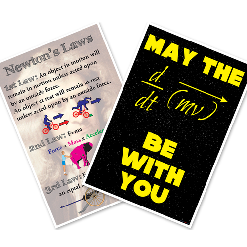 Newton's Laws — 2 Poster Set — Newton's Laws of Motion, May The Force Be With You — 12x18 Inch | Made in USA