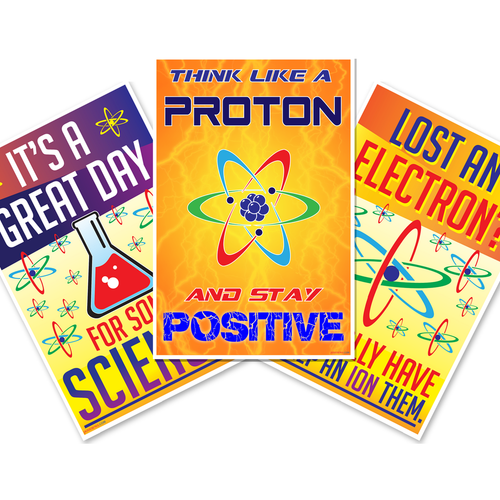 Funny Science Puns — 3 Poster Set — It's a Great Day for Some Science, Lost an Electron, Think Like a Proton — 12x18 Inch | Made in USA