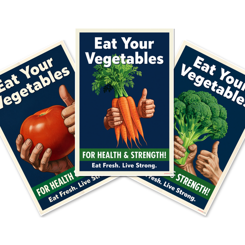 Vintage WPA Eat Your Vegetables — 3 Poster Set — Tomato, Broccoli, Carrots — 12x18 Inch | Made in USA