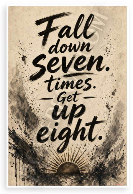 Fall Down Seven Times Get Up Eight Motivational Quote 12"x18" US Made Poster