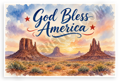 God Bless America Monument Valley Patriotic 12"x18" US Made Poster