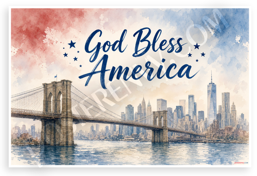 God Bless America Brooklyn Bridge New York City Patriotic 12"x18" US Made Poster