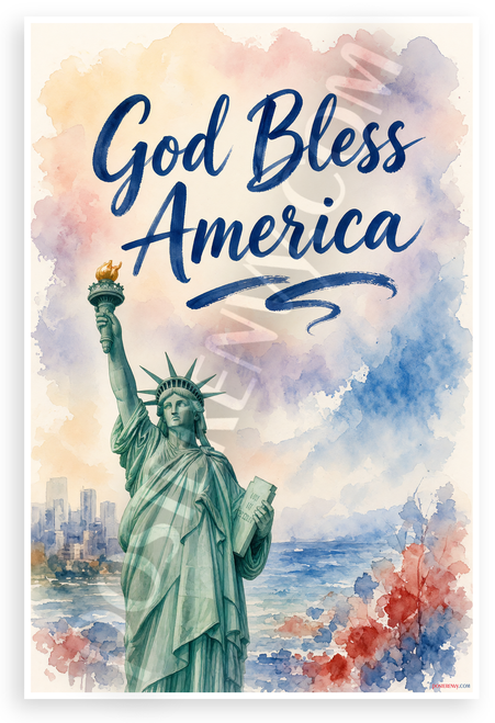 God Bless America Statue of Liberty Patriotic 12"x18" US Made Poster