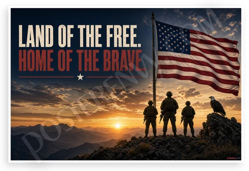 Land of the Free Home of the Brave Patriotic 12"x18" US Made Poster