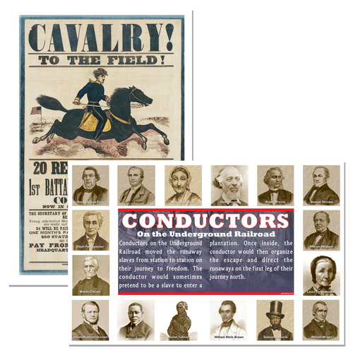 Civil War History — 2 Poster Set — Cavalry Recruiting, Underground Railroad Conductors — 12x18 Inch | Made in USA