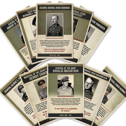 WWII Generals — 10 Poster Set — Eisenhower, Yamashita, Rommel, Patton, von Rundstedt, Montgomery, Zhukov, von Manstein, Guderian, MacArthur — 12x18 Inch | Made in USA