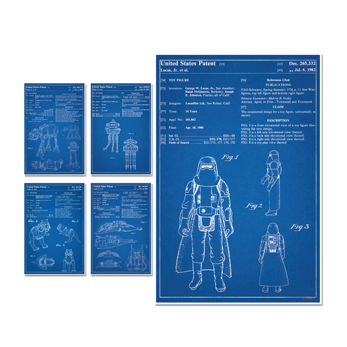 Star Wars Hoth Patent Prints — 5 Poster Set — AT-AT Walker, Tauntaun, Snowspeeder, Pro Bot, Hoth Stormtrooper — 12x18 Inch | Made in USA