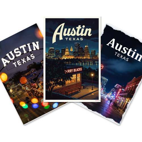 Austin Texas Night Scenes — 3 Poster Set — 6th Street, Downtown Skyline, South Congress — 12x18 Inch | Made in USA