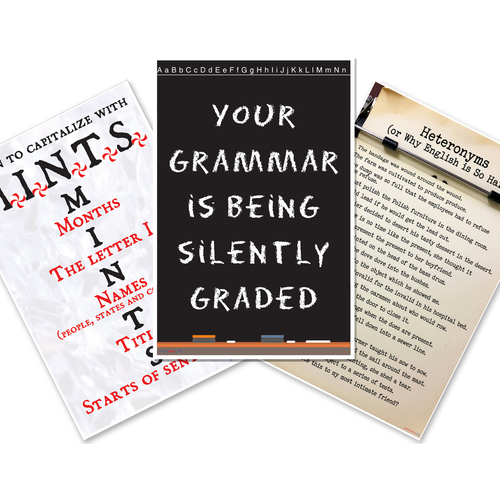Classroom Grammar Posters — 3 Poster Set — MINTS Capitalization, Heteronyms, Your Grammar Is Being Silently Graded — 12x18 Inch | Made in USA