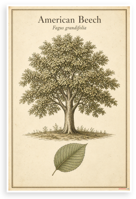American Beech Fagus grandifolia Tree Botanical 12"x18" US Made Poster