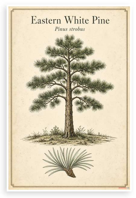 Eastern White Pine Tree Botanical Illustration 12"x18" US Made Poster