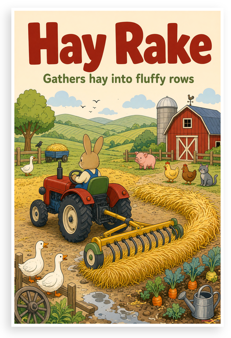 Hay Rake Farm Tractor Animal Scene 12"x18" US Made Poster