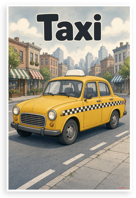 Taxi Yellow Cab City Street Scene 12"x18" US Made Poster