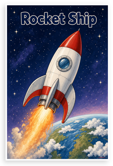 Rocket Space Launch Kids Illustration 12"x18" US Made Poster