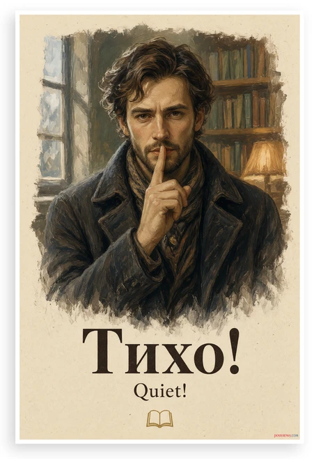 Russian Reader Тихо Quiet Library Portrait 12"x18" US Made Poster