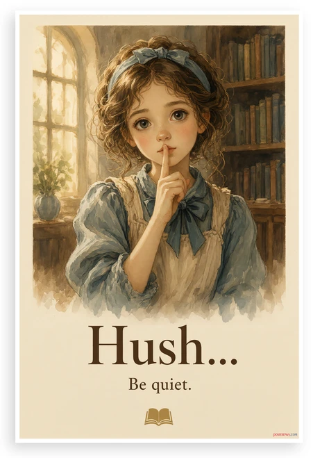 Wonderland Girl Hush Be Quiet Library Portrait 12"x18" US Made Poster