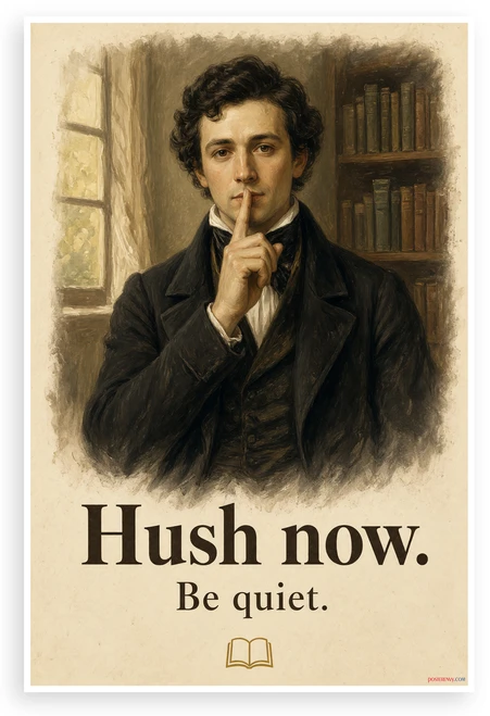 Hush Now Be Quiet Library Reader 12"x18" US Made Poster