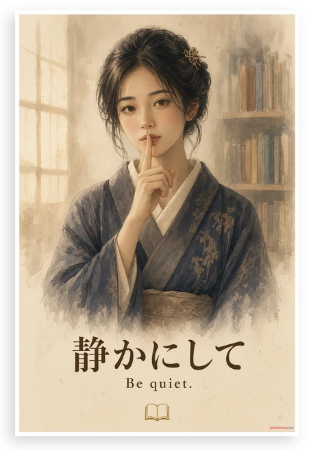 Japanese Reader Be Quiet Library Shush 12"x18" US Made Poster
