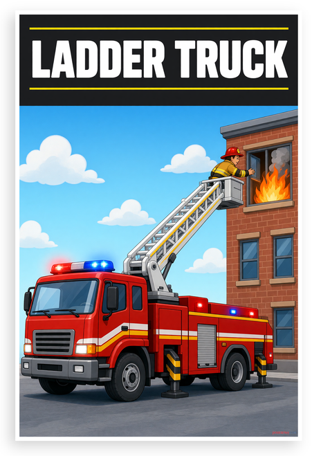 Ladder Truck Fire Engine Rescue 12"x18" US Made Poster