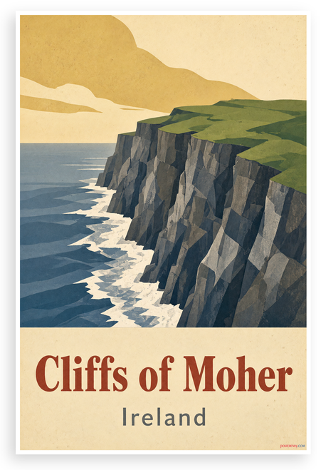 Cliffs of Moher Ireland Vintage Travel Poster 12x18 US Made Poster